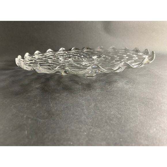 Fostoria American Clear 3-Toed Cake Plate -12" Stacked Cube Design 1940s Vintage - Picture 1 of 8